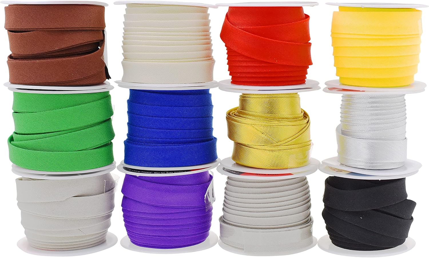 Mandala Crafts 60 Yards 1/2 Inch 12 Assorted Colors Double Fold Bias Tape for Sewing - Bias Binding Tape for Quilting Binding, Hemming, Seam, and Fabric Piping