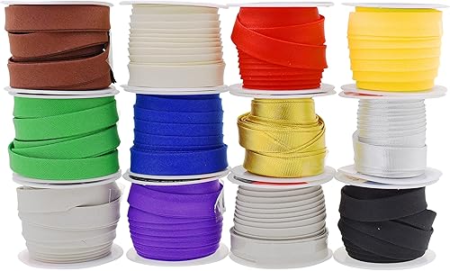 Mandala Crafts 55 Metros 1,27 Centímetros 12 Colores Variados Cinta de Doble Pliegue de 1/2 Pulgada de Bia para Costura - Cinta de Unión de Bia para