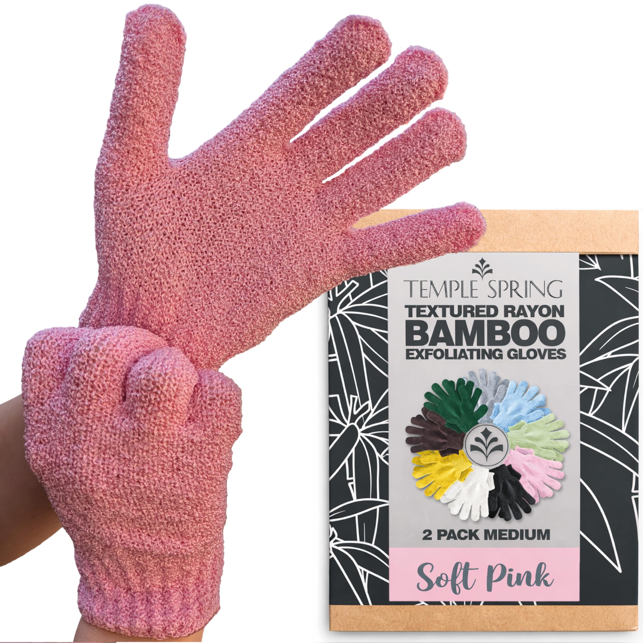 Temple Spring Guante Exfoliante Corporal, Exfoliante Cuerpo Esponja, Guante Autobronceador, Bambú Manoplas Baño, Exfoliating Glove – Rosa