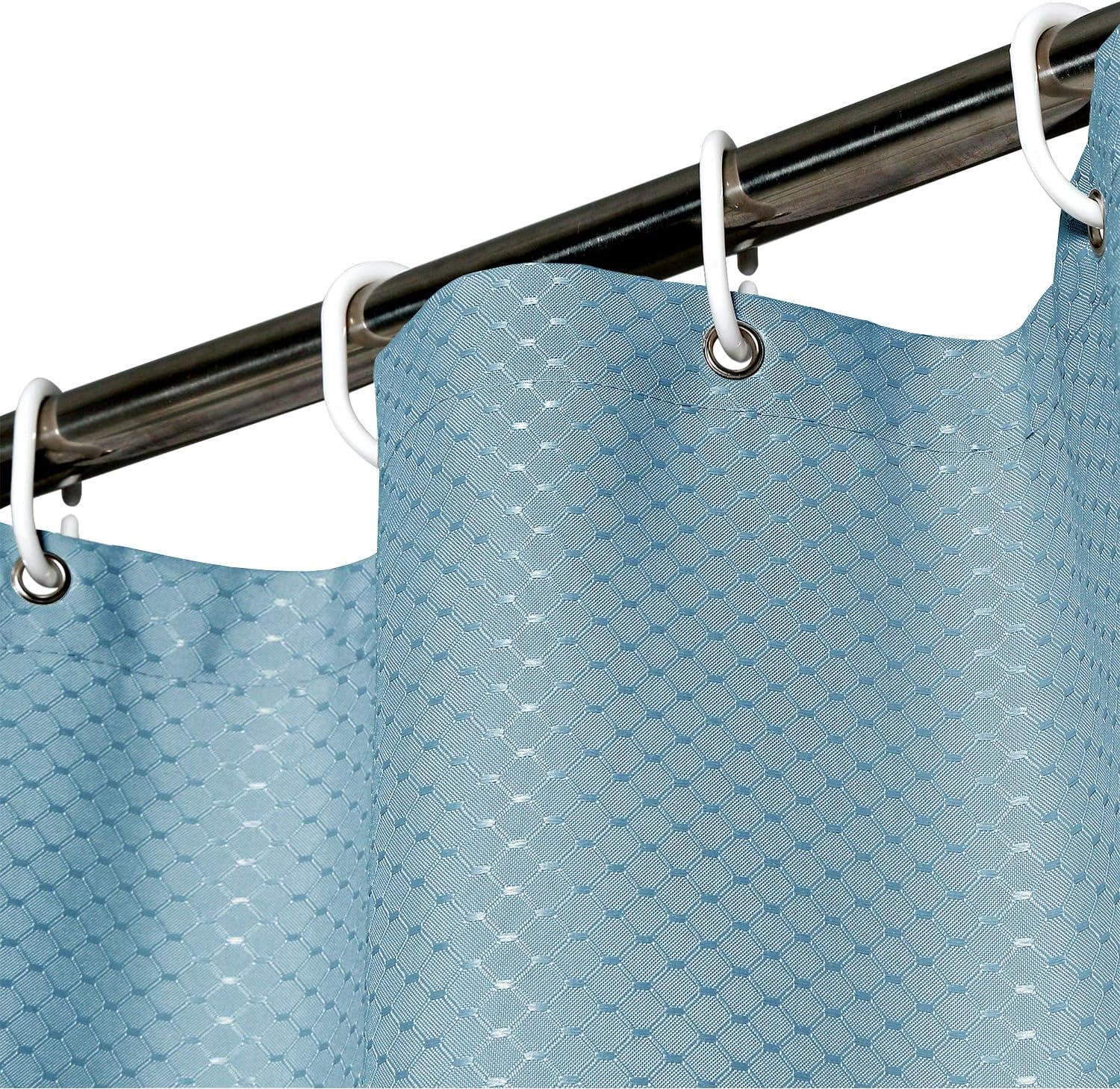 AooHome Extra Long 72x86 Inch Shower Curtain, Fabric Heavy Weight Waffle Weave Design Bathroom Curtain with Hooks, Weighted Hem, Water Repellent, Light Blue