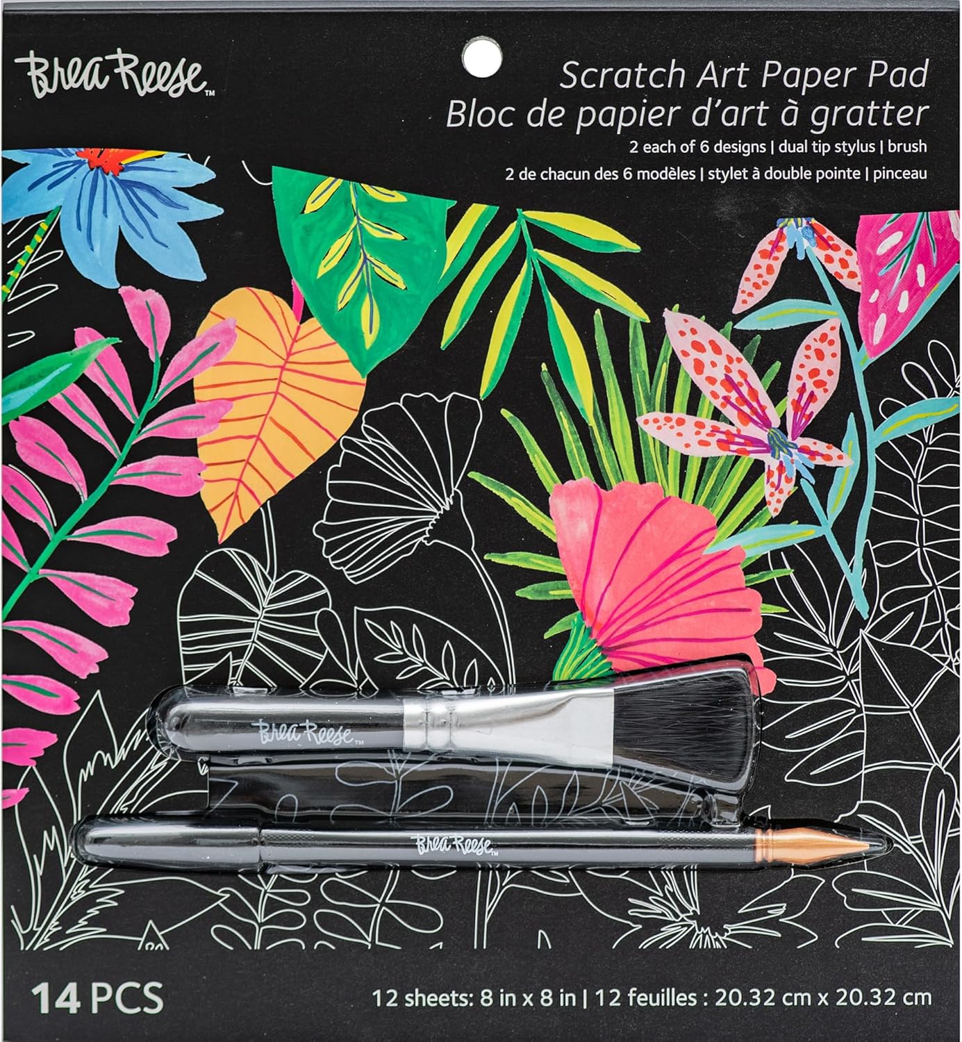 Momenta Brea Reese: Scratch Art Paper Pad - Tropical, 12 Sheets, Metallic Guided Art Craft, Easy to Frame Art & Home Decor, Mindful Relaxation