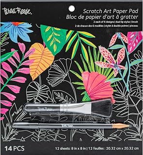 Brea Reese® Scratch Art Paper Pad - Tropical, 12 Designs, Metallic Guided Art Craft, Easy to Frame Art & Home Decor, Mindful Relaxation