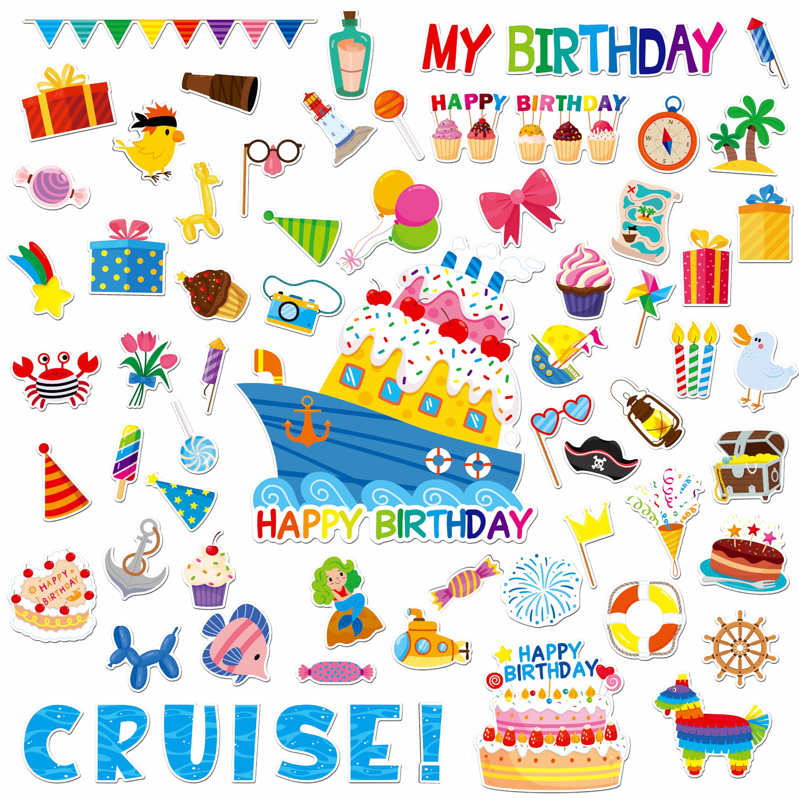 68PCS Birthday Cruise Door Magnets, Large Funny Cruises Ship Decors Magnetic Door Decorations Waterproof Reusable Navigation Boat Anchor Car Magnets for Fridge, Carnival Cruise Party, Birthday Party — image 1