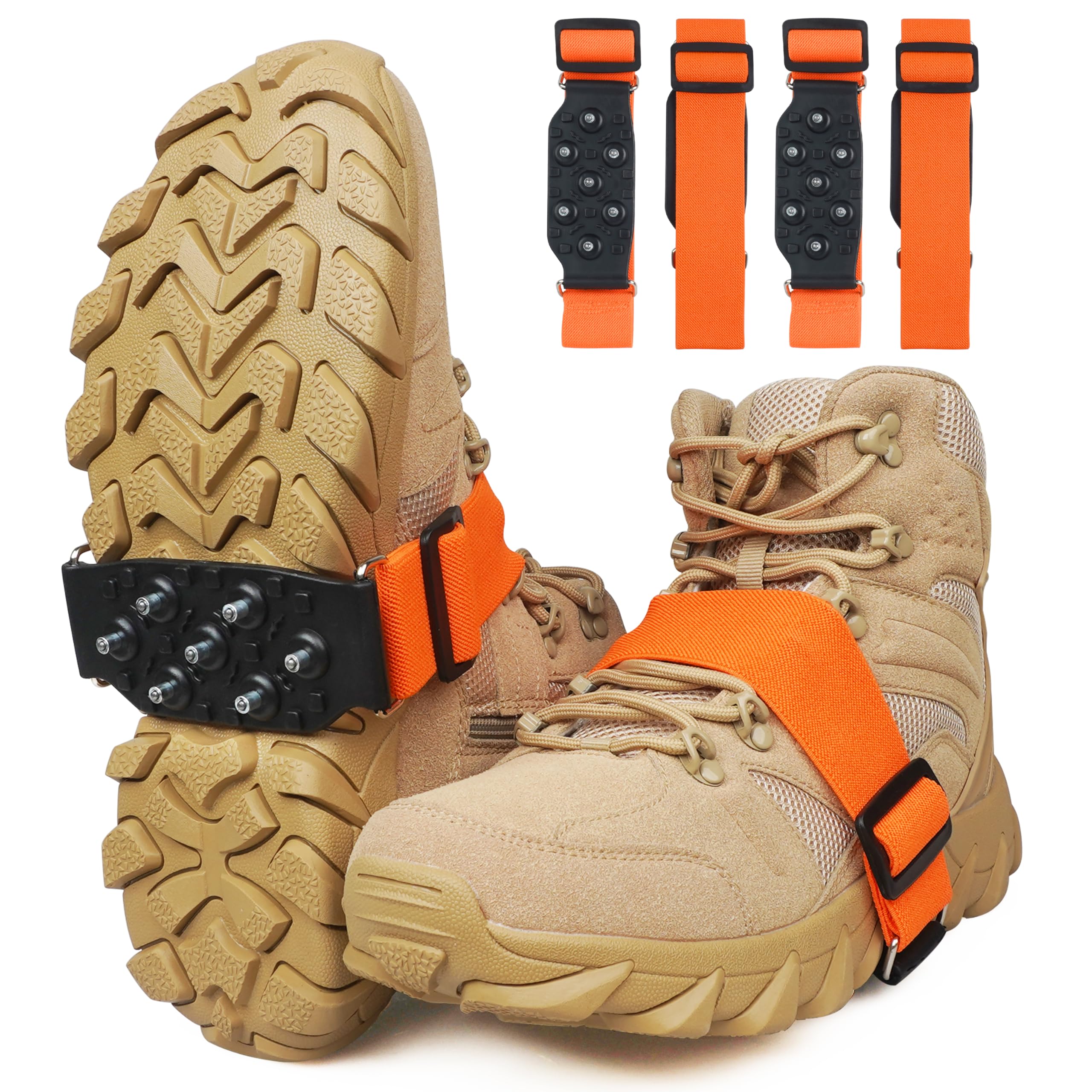 Crampons à glace à semelle intermédiaire pour chaussures et bottes - Crampons antidérapants avec sangles réglables - 7 clous en tungstène pour une prise en main sûre pour la marche, le jogging, la
