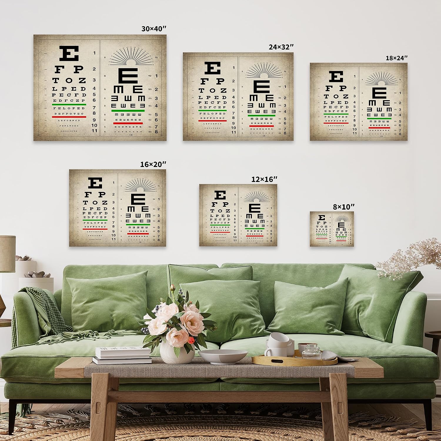 Poster Master Vintage Eye Chart Canvas - Retro Vision Test Print - Medical Art - Gift for Men, Women & Doctor - Optical Wall Decor for Office, Hospital or Clinic - 8x10 STRETCHED Canvas