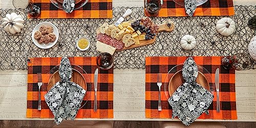 Miniatura 6 de DII Buffalo Check Collection - Juego de manteles individuales clásicos de granja, 13x19, naranja y negro, 6 piezas