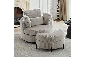 Oversized Upholstered 42" W Swivel Chairs with Half Moon Storage Ottoman