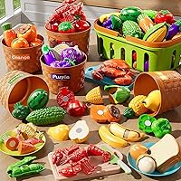 NIPLOOOW Play Food Set for Toddlers: Cutting Fruits Veggies, Color Sorting Kitchen Toys, Educational Pretend Play for Kids 3-8
