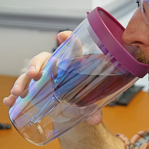 Miniatura 2 de Southern Homewares Merlot - Juego de vasos de vino aislados, vasos de acrílico de doble pared de 16 onzas con tapa, paquete de 2 unidades, vino 2Go