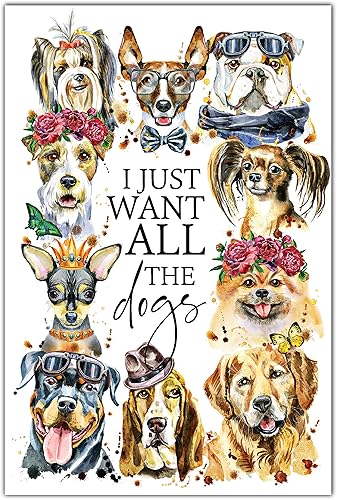 Placa de madera con cita inspiradora de All The Dogs de 5.9 x 9.1 in – Elegante marco vertical para pared y decoración de mesa | Caballete y gancho