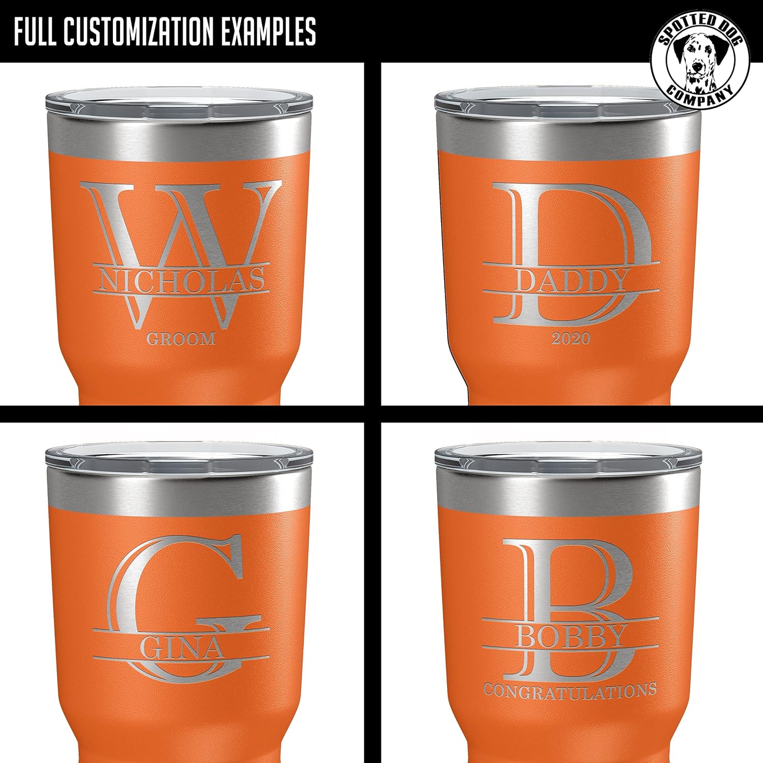 Personalized 30oz (17 Colors) Powder Coated Insulated Stainless Steel Tumbler with Lid, Custom Etched, Customized Engraved Gift Idea for Women Men Her Him, Halpert Monogram Initial Name (Orange)