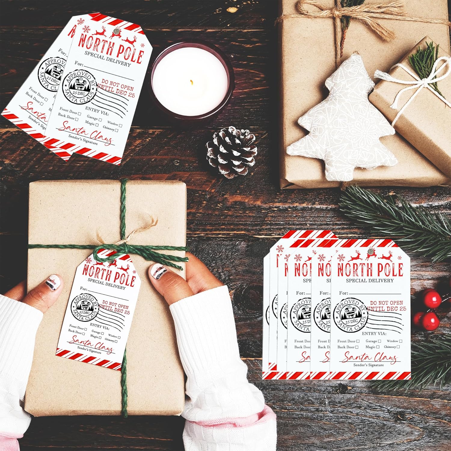 North Pole Christmas Gift Tags from Santa for Women Men Kids Presents Decorations, Christmas Wrapping Paper Sticker Tag for Xmas Gifts, Christmas Party Favors Labels, Treat Cookie Decor, Envelopes - Image 3