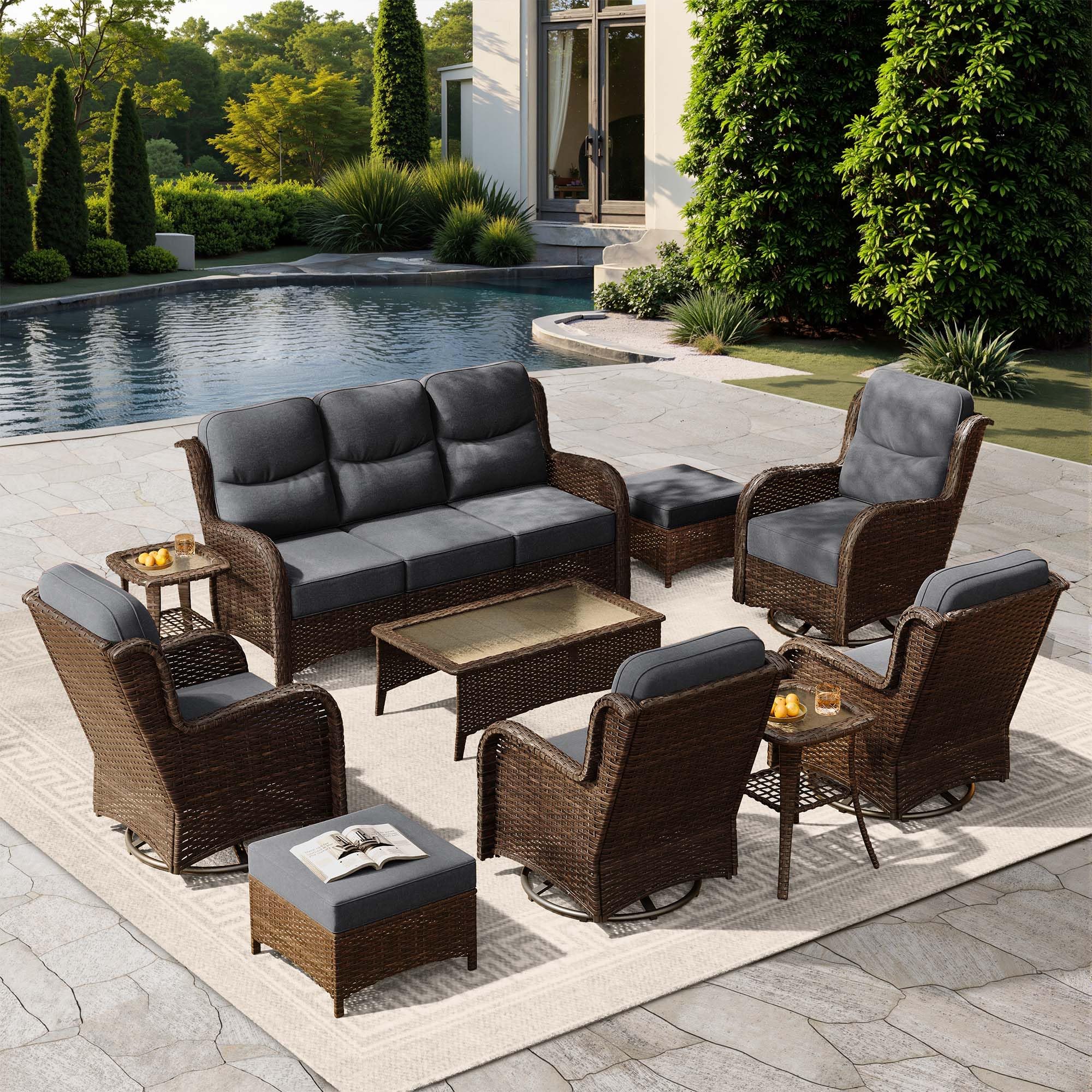 HILLGA Luxury Outdoor Patio Furniture Set with 6-Inch Thick Cushions