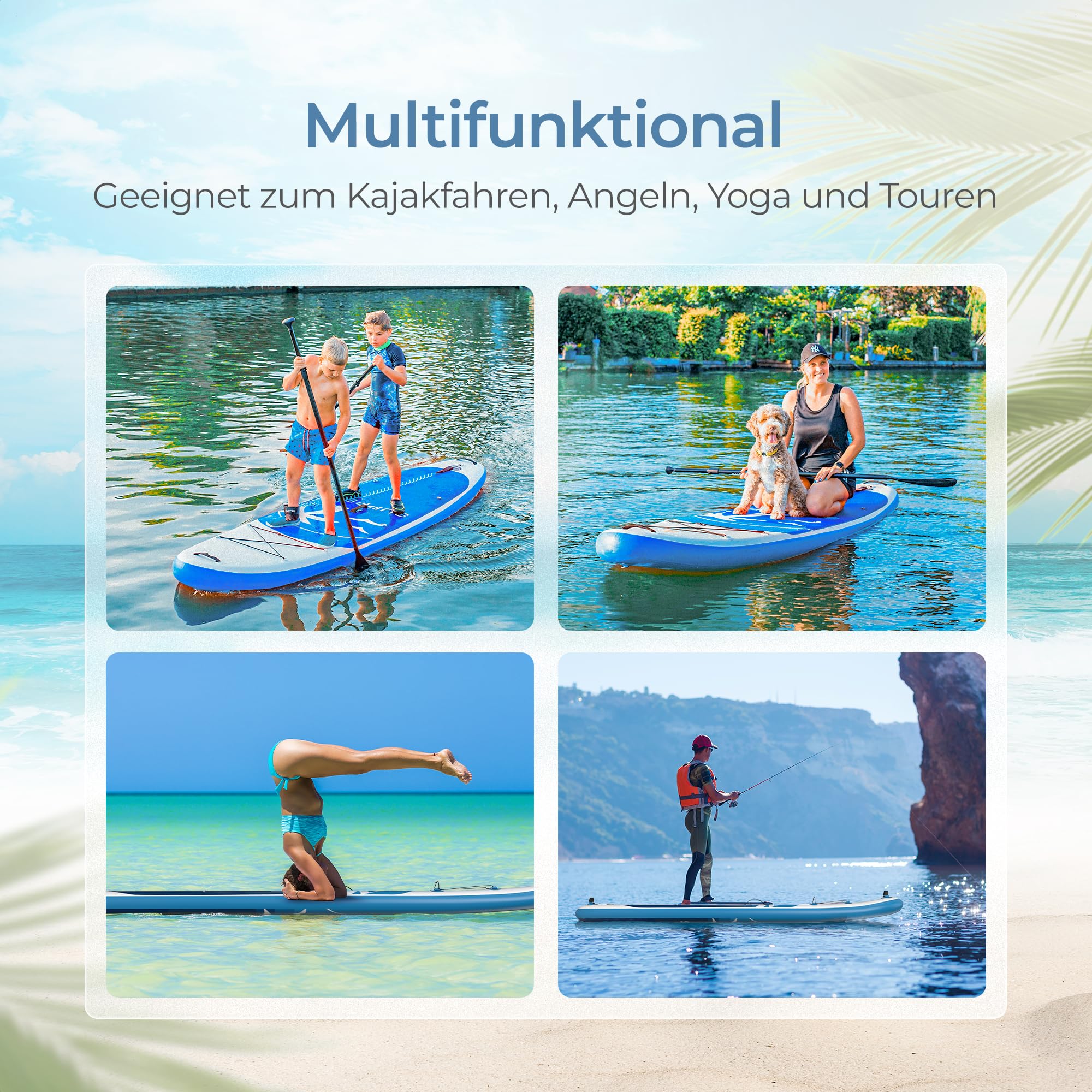 SUPPER Supper SUP Board XL – Max. 220 kg – Aufblasbar – Paddleboard – wasserdichte Handyhülle – Sitz – Pumpe – Finne – Leash – Tragetasche