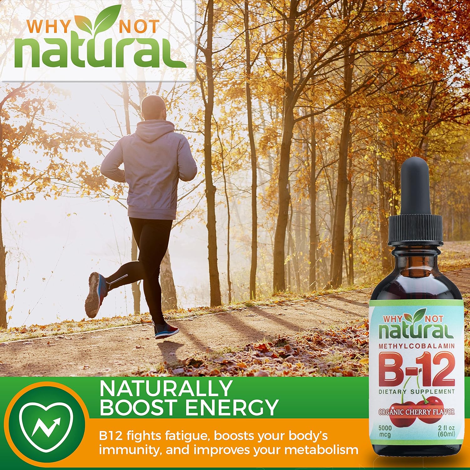 Organic Vitamin B12 Liquid - Sublingual Extra Strength 60 x 5000 mcg Drops, Methylcobalamin, Natural Cherry Flavor, Vegan, Maximize Absorption and Energy : Health & Household