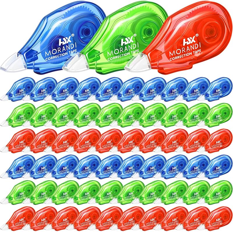 60 Pack Correction Tape Bulk, 19.7 ft White Wrong out Tear-resistant Roller, Red Green Blue Colored Strips, Instant Dry Smooth Applicator for School, Office, Note Taking, Journal