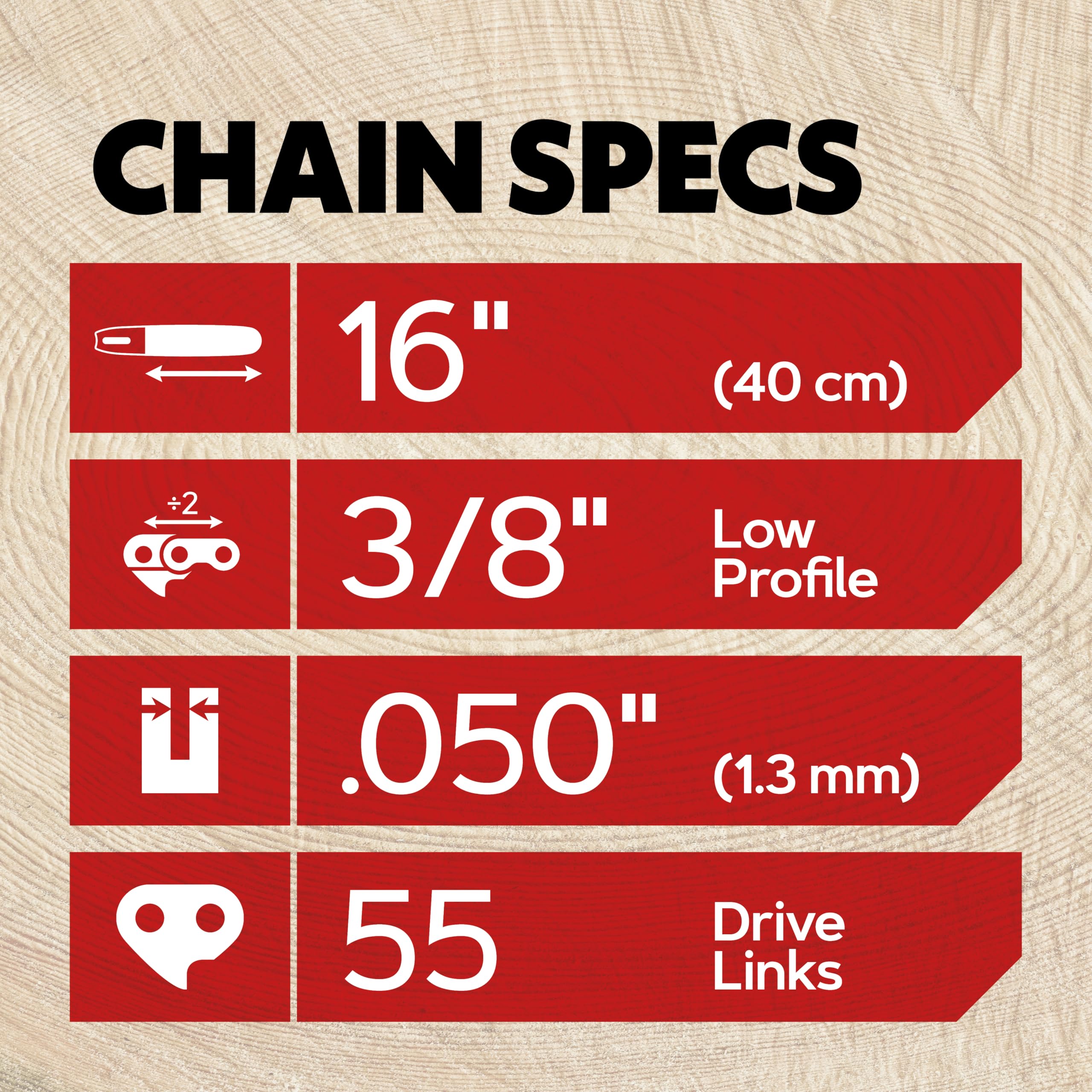 Oregon Cadenas de motosierra, paquete de 3 unidades de paso de perfil bajo de 3/8 pulgadas, calibre de 050 pulgadas (1.3 mm), cadena de motosierra de repuesto VXL para barra de 16 pulgadas, 55