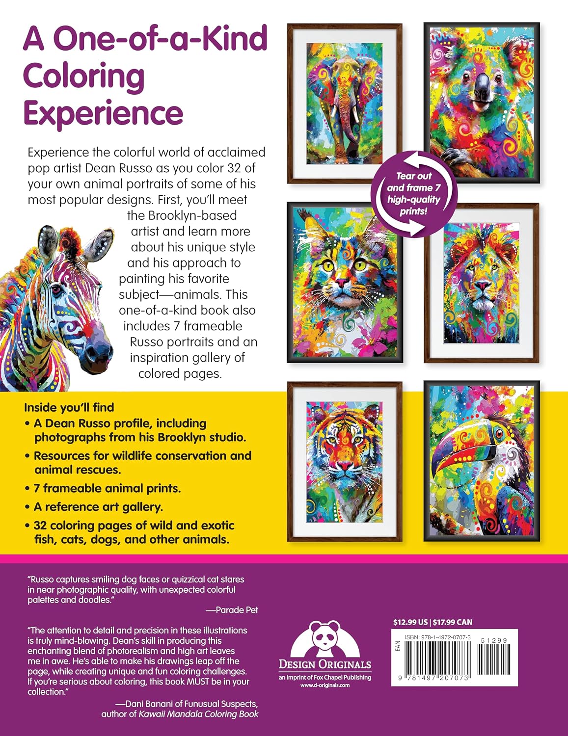 Pop Art Animals Coloring Book: Experience the Stress-Free Brilliance of Coloring Outside the Lines (Design Originals) Stunning Designs from Dean Russo - Dogs, Cats, and Exotic Wildlife Designs