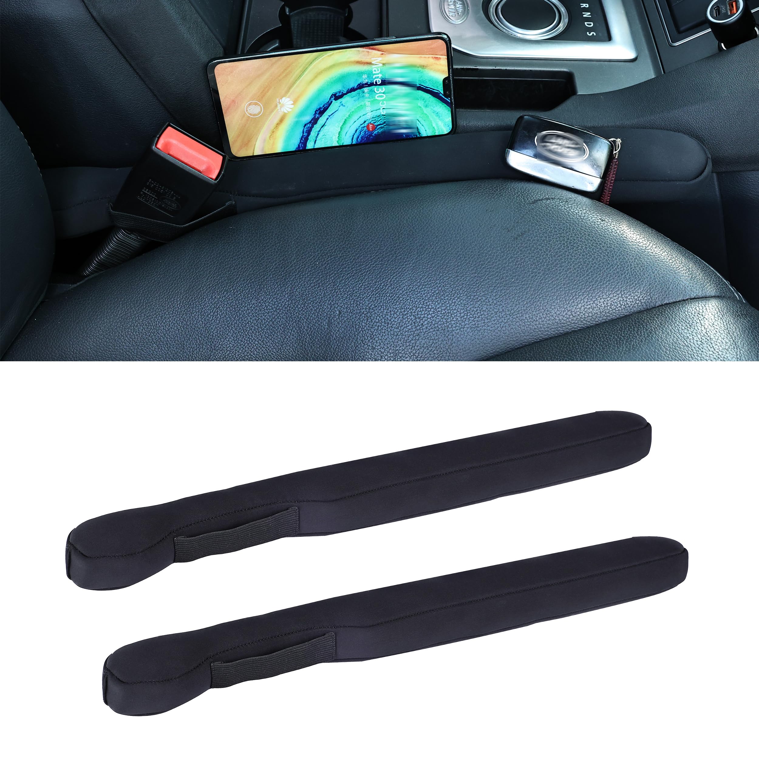 Amooca Car Seat Gap Filler 2pc Set Universal Fit for Car SUV Truck Vehicle Seat Gap Coverage Fill The Gap Between Seat and Console Stop Things from Dropping Thickened Black