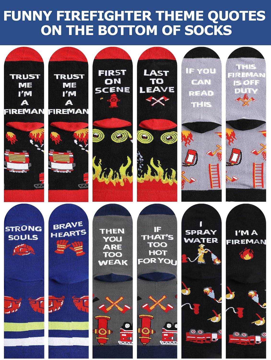 Eurzom 6 Pairs Novelty Fireman Gifts for Men Funny Cotton Crew Socks Valentine's Day Holiday Birthday Gift for Firefighter Dad Grandpa Boyfriend - Image 3