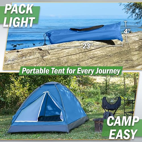 Vista 5 de 2 Person Camping Tent with Rain Fly and Carrying Bag - Lightweight Outdoor Tent for Backpacking, Hiking, or Beach Use by Wakeman Outdoors Azul