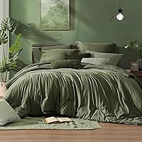 Monbix Olive Green Queen Comforter Set 7-Piece Bed in a Bag - Soft Breathable Cationic Dyed Bedding with Sheets Shams Pillowcases