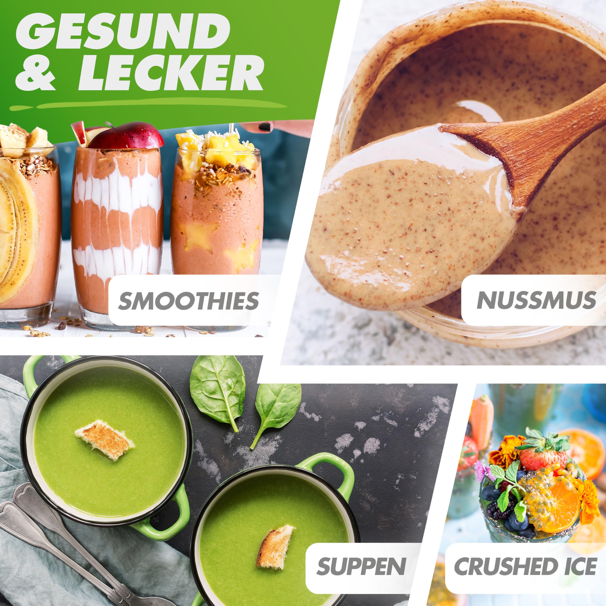 NUTRI-BLENDER MAX+ Mélangeur haute performance 2000 W, professionnel - 2 L, Tritan, sans BPA, 9 niveaux, minuterie numérique avec livre de recettes
