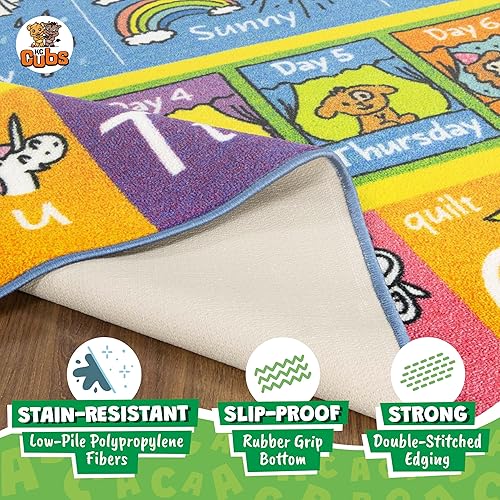 Vista 11 de KC Cubs Alfombra de 3x5 pies con Alfabeto ABC, Estaciones, Meses y Días – Tapete de Juego Educativo para Niños, Niños Pequeños, Cuarto del Bebé