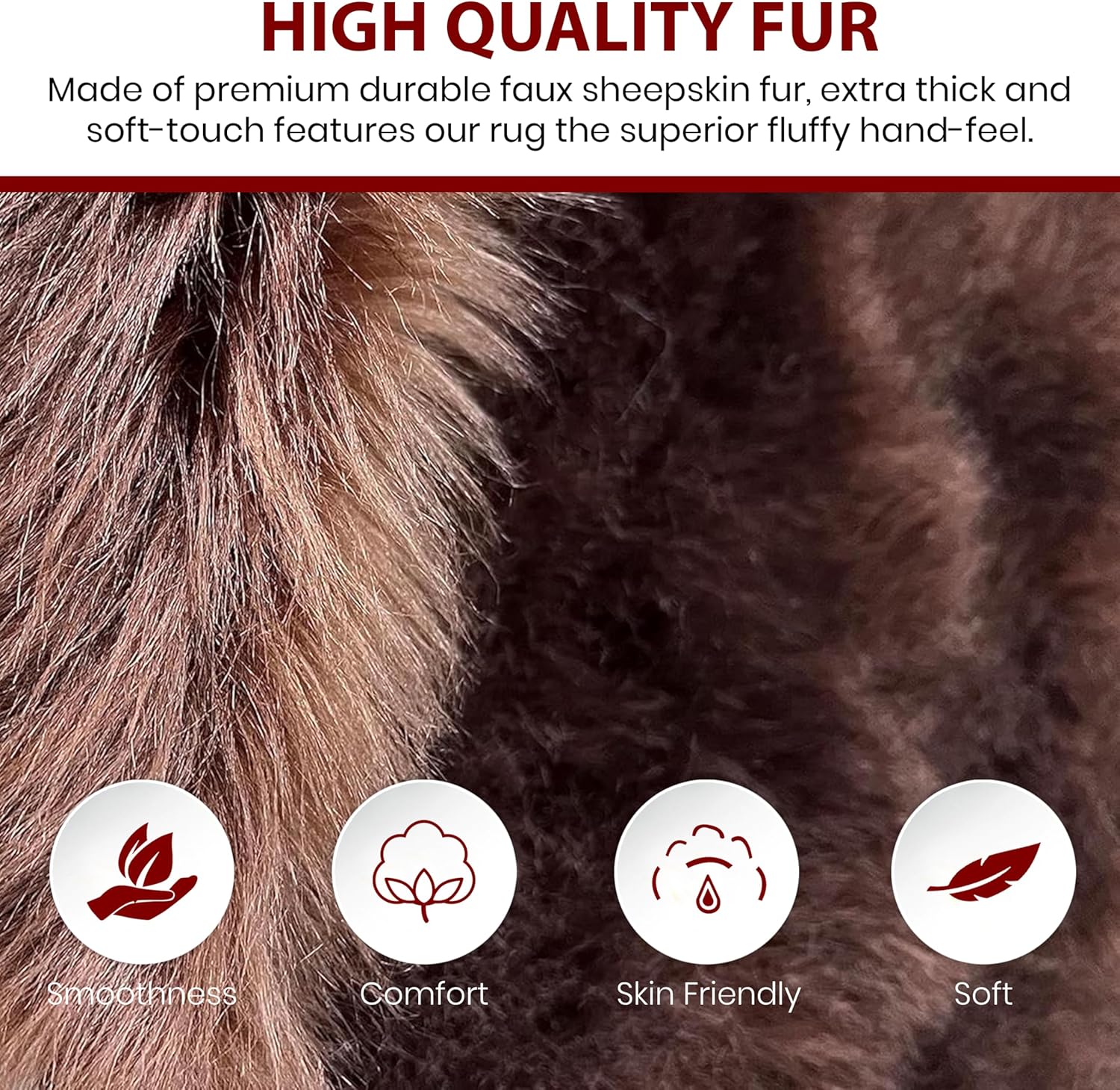 LAMBZY Faux Sheepskin Super Soft Hypoallergenic Silky Shag Rug for Living Room, Kids Room, Sofa (Quarto 4 Pelts 4'x6', Brown)