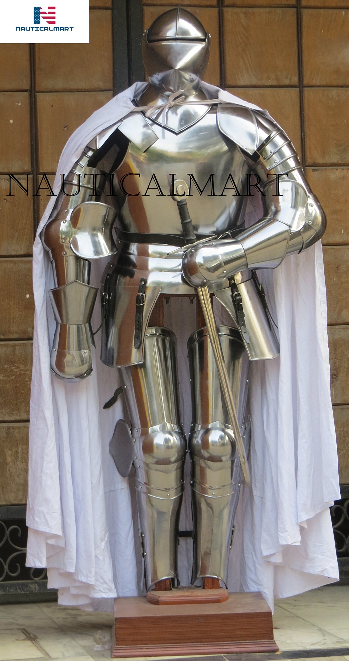 NauticalMart Custom Suit of Armor 15th Century Combat Full Body Armor Halloween Costume Templar Cape