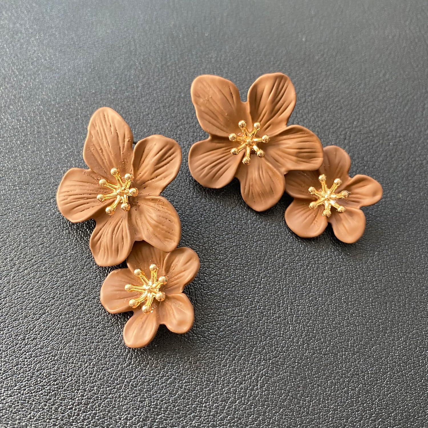 ANDPAI Unique Handmade Bohemian Large Matte Double Yellow Flower Dangle Drop Earrings White Metal floral Stud Earrings For Women Statement Wedding Holiday Jewelry Gifts - Image 5