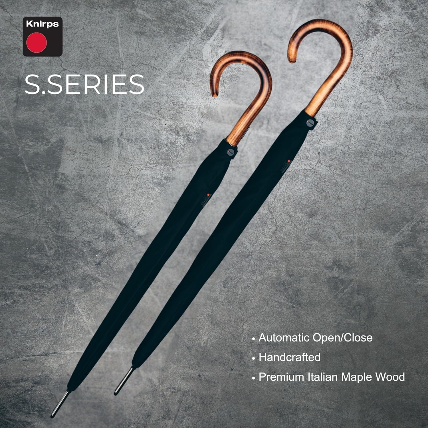 Knirps S.770 Long Automatic Stick Umbrella, Straight, Lightweight, Premium, Italian Maple Wood Handle - Image 2