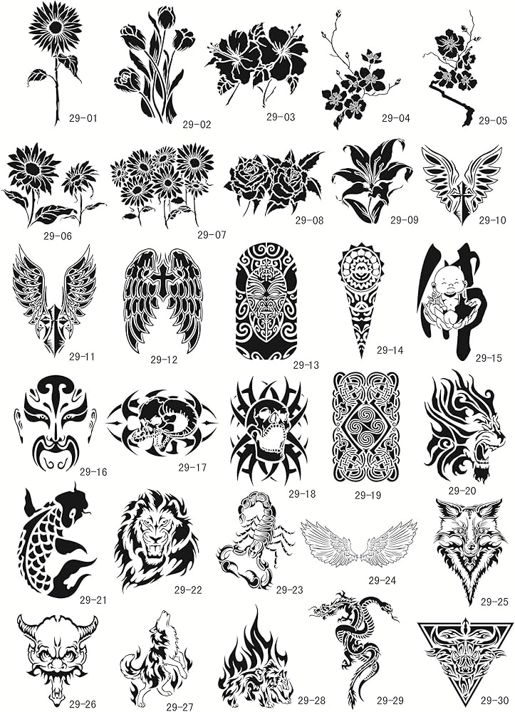 Amazon.com: Buyter Reuseable Unique Stencil Designs Airbrush Tattoo Template Set Booklet (Book-29) : Arts, Crafts & Sewing