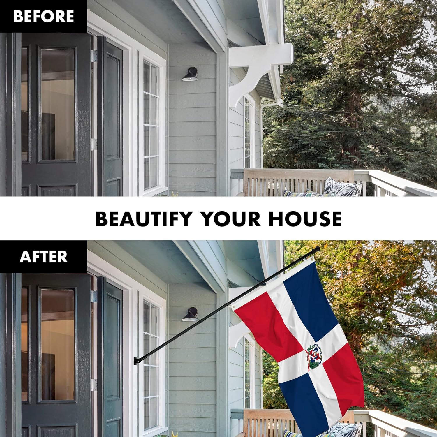 G128-6 Feet Spinning Flagpole (Black) Dominican Republic 150D Flag Brass Grommets Printed 3x5 ft (Flag Included) Aluminum Flag Pole