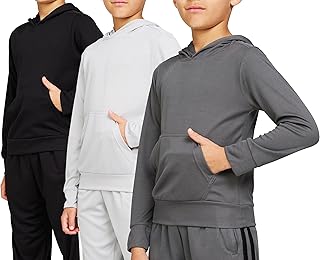 3-Pack Lightweight Mesh Quick Dry Athletic Pullover Hoodies for Boys (Sizes 4-20)