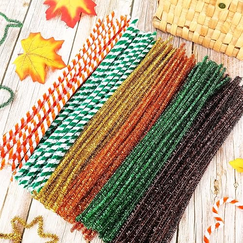 Miniatura 4 de Whaline 500 limpiadores de tuberías de otoño de 10 colores, tallos de felpilla con purpurina, naranja, amarillo, café, suministros de manualidades