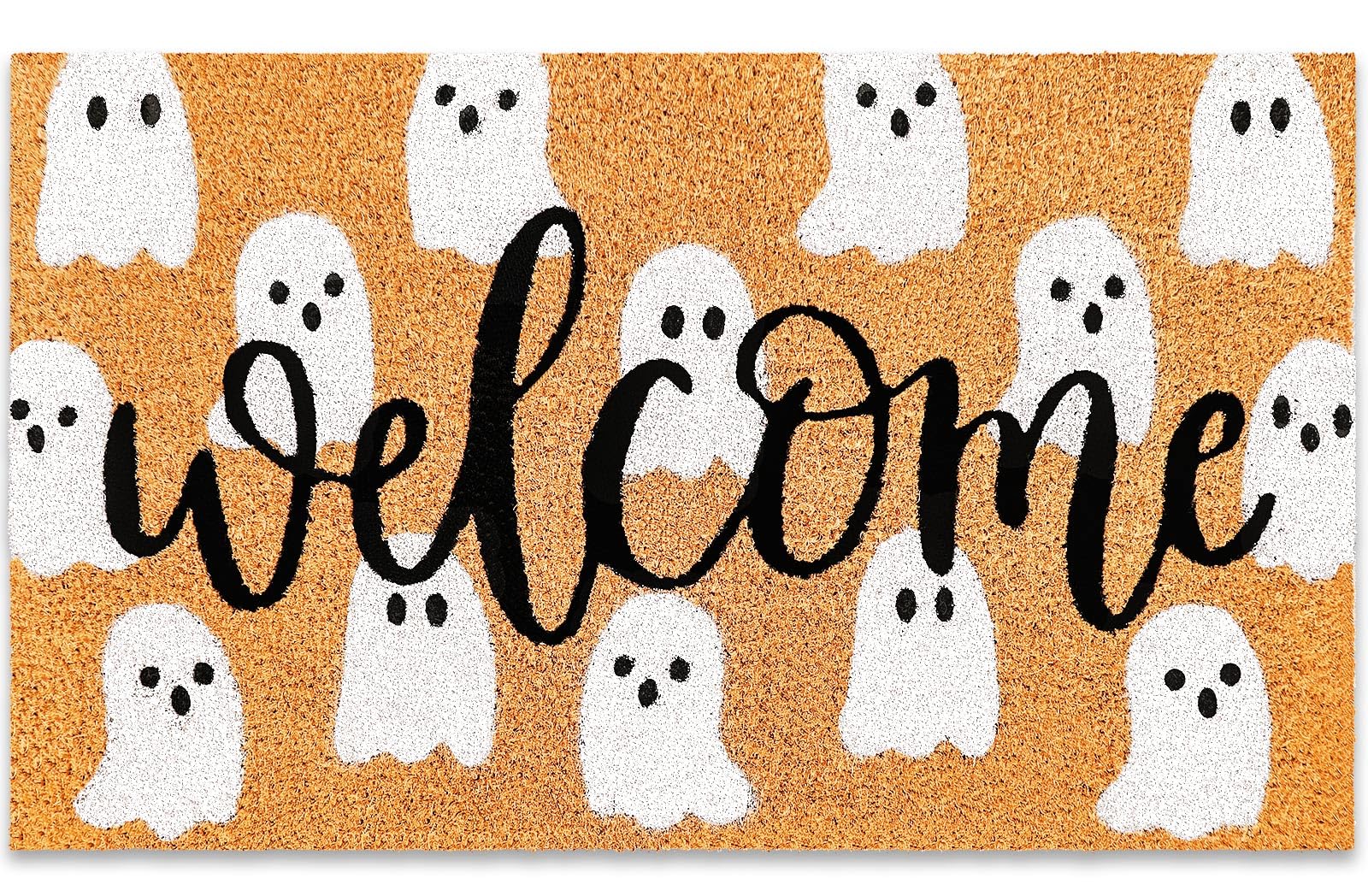 JarThenaAMCS Halloween Natural Coir Doormat Cute Ghost Welcome Floor Mat Non-Slip Entrance Door Rugs for Indoor Outdoor Bathroom Porch Decor, 16.5 x