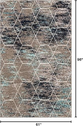 Miniatura 2 de Unique Loom Trellis Frieze Collection Alfombra de Área - Geométrica (5' x 8', Azul Multi Marfil)