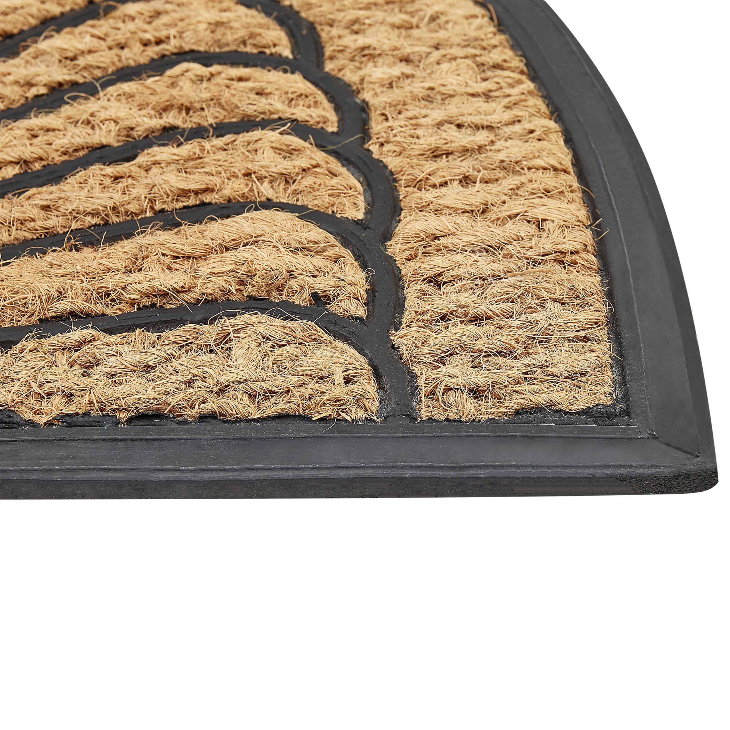 Beliani Paillasson d'Intérieur Moderne Fibre de Coco Naturelle Forme Demi-Ronde 45 x 75 cm Caoutchouc Antidérapant Naturel et Noir Koryak