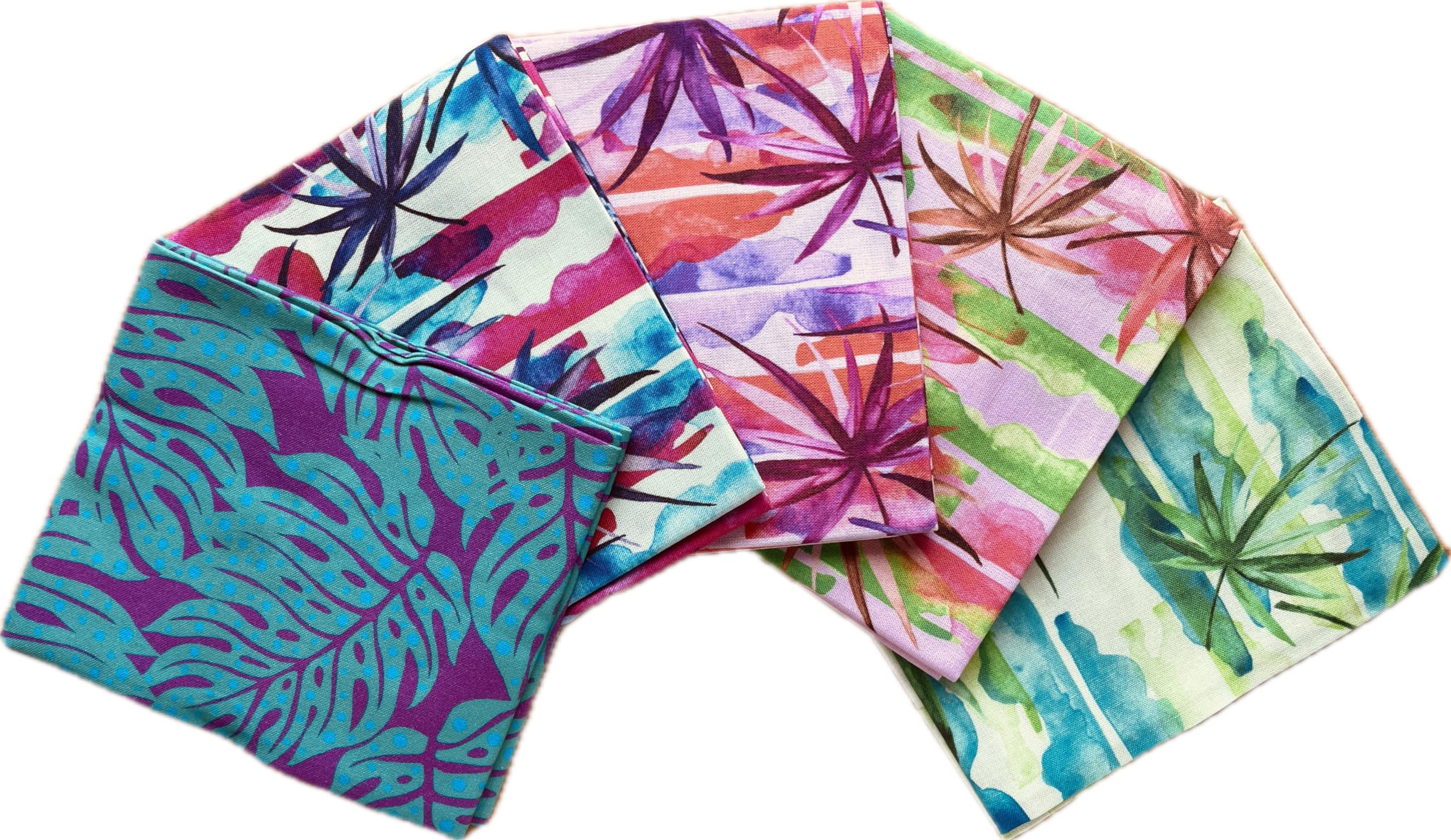 Craftsfabrics Hawaii Floral Printed Fat Quarters Bundle Of 5 Fabrics (45Cm X 55Cm). 100% Cotton. Ideal For Crafts, Patchwork And Dressmaking