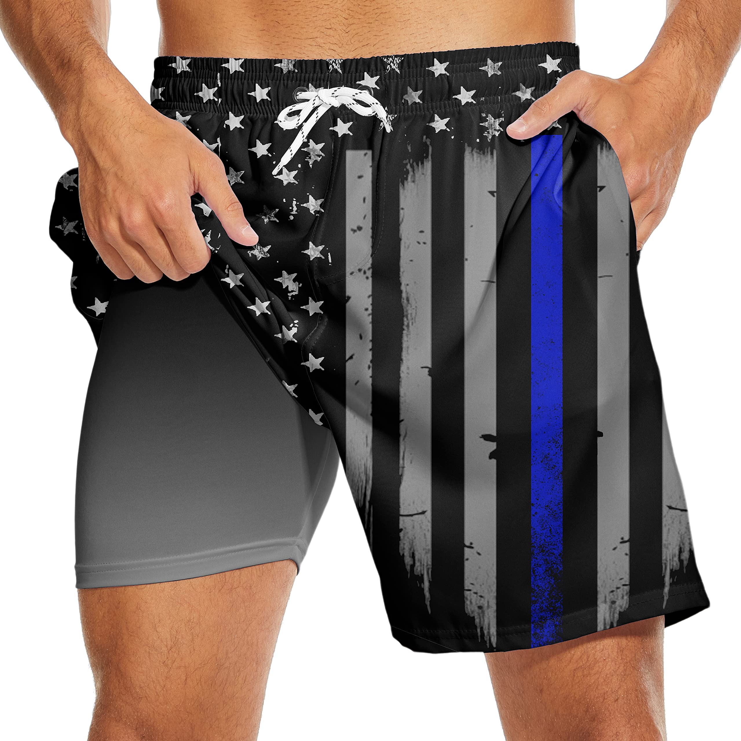 baprrjy Mens Swim Trunks with Liner Breathable Compression Swim Shorts with 3 Pockets Flag Bathing Suit for Beach