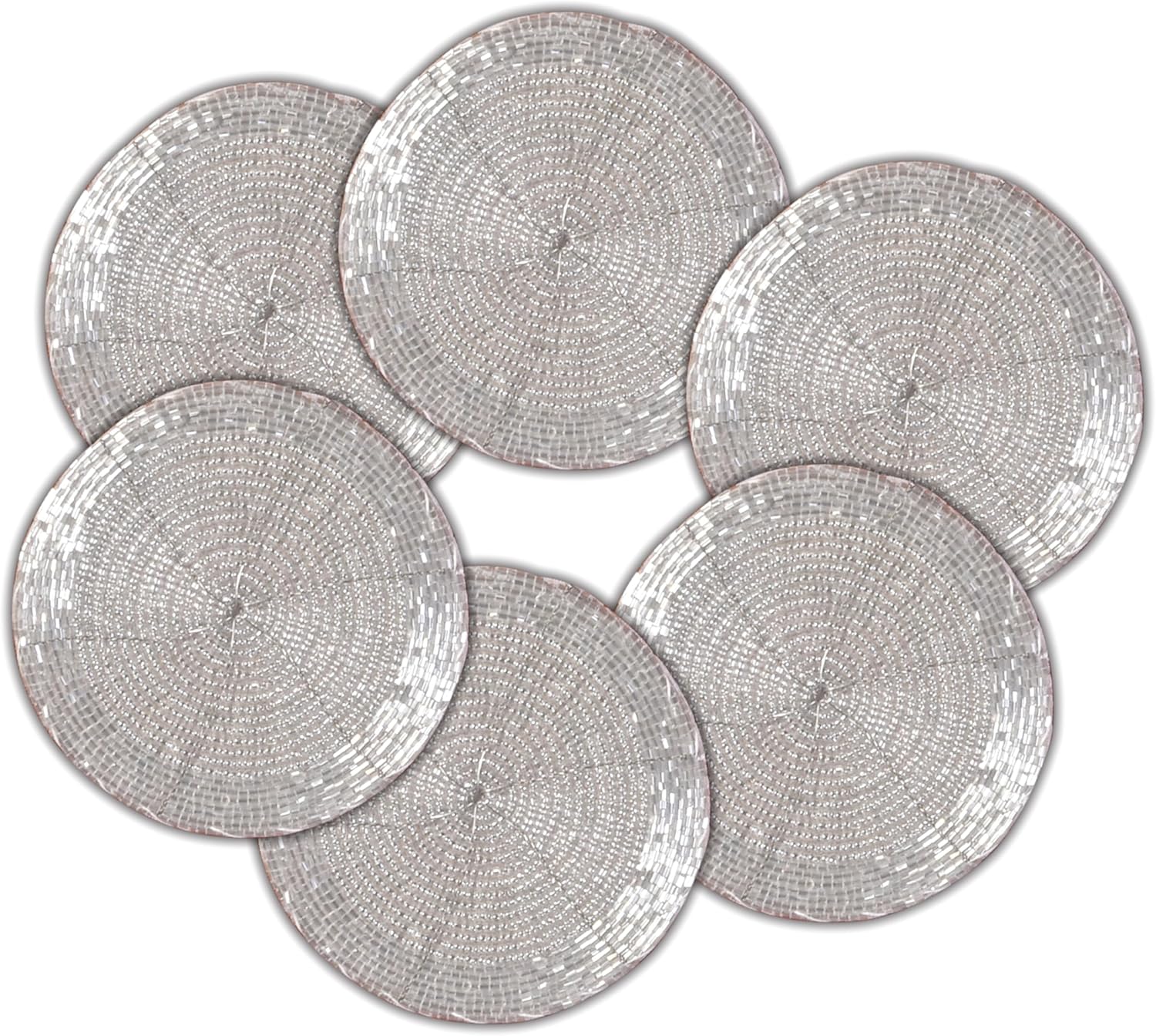 Light & Pro Glass Beads Tea Coaster, Hand Beaded Coaster 4 Inch - Tea Coaster, Coffee Coaster, Dinning Table Accessories, Wedding Decoration, Dining & Serving Party Decor Gift Art - Pack of 6- Gold