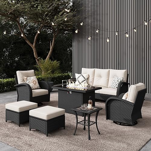 LayinSun 7 Pieces Outdoor Patio Furniture Set with Fire Pit