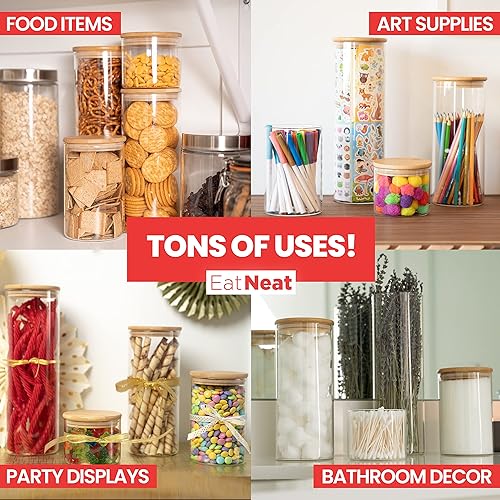 Miniatura 4 de EatNeat Juego de 4 recipientes de vidrio con tapas herméticas de bambú, almacenamiento de cocina para regalo, tarro alto para espagueti, 74563620