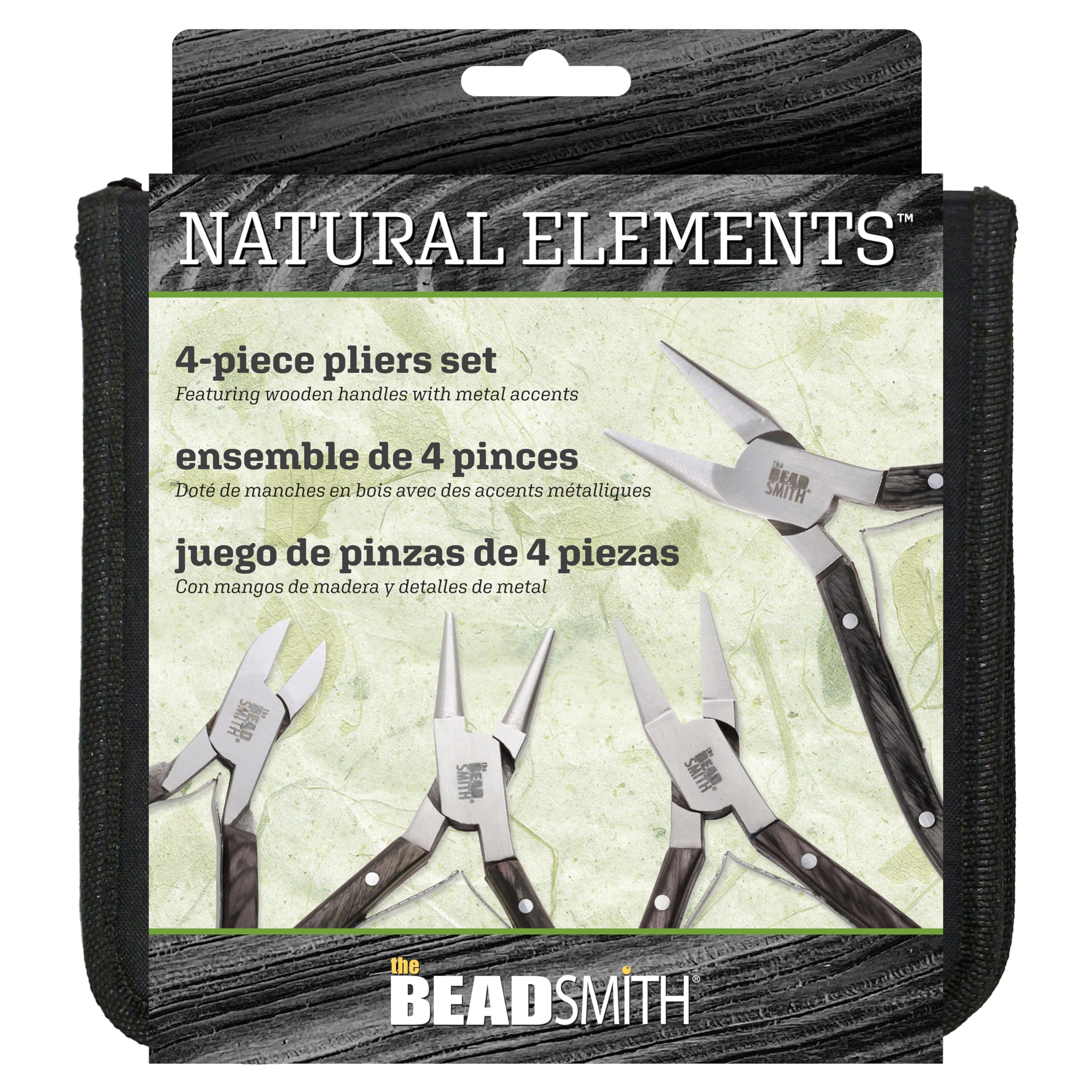 The Beadsmith Natural Elements - Set di 4 pinze per la creazione di gioielli, con naso a catena, naso rotondo, naso piatto, taglierina laterale e custodia per il trasporto in tela