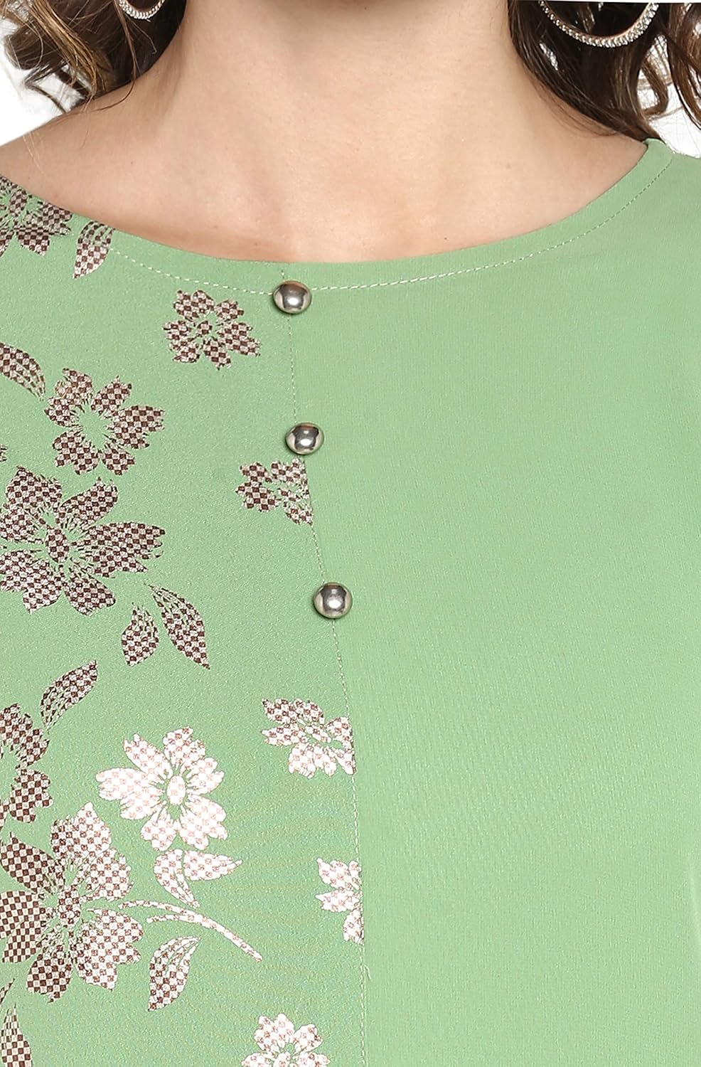 Janasya Indian Women's Green Foil Print Casual Wear Kurta for Women - Image 6