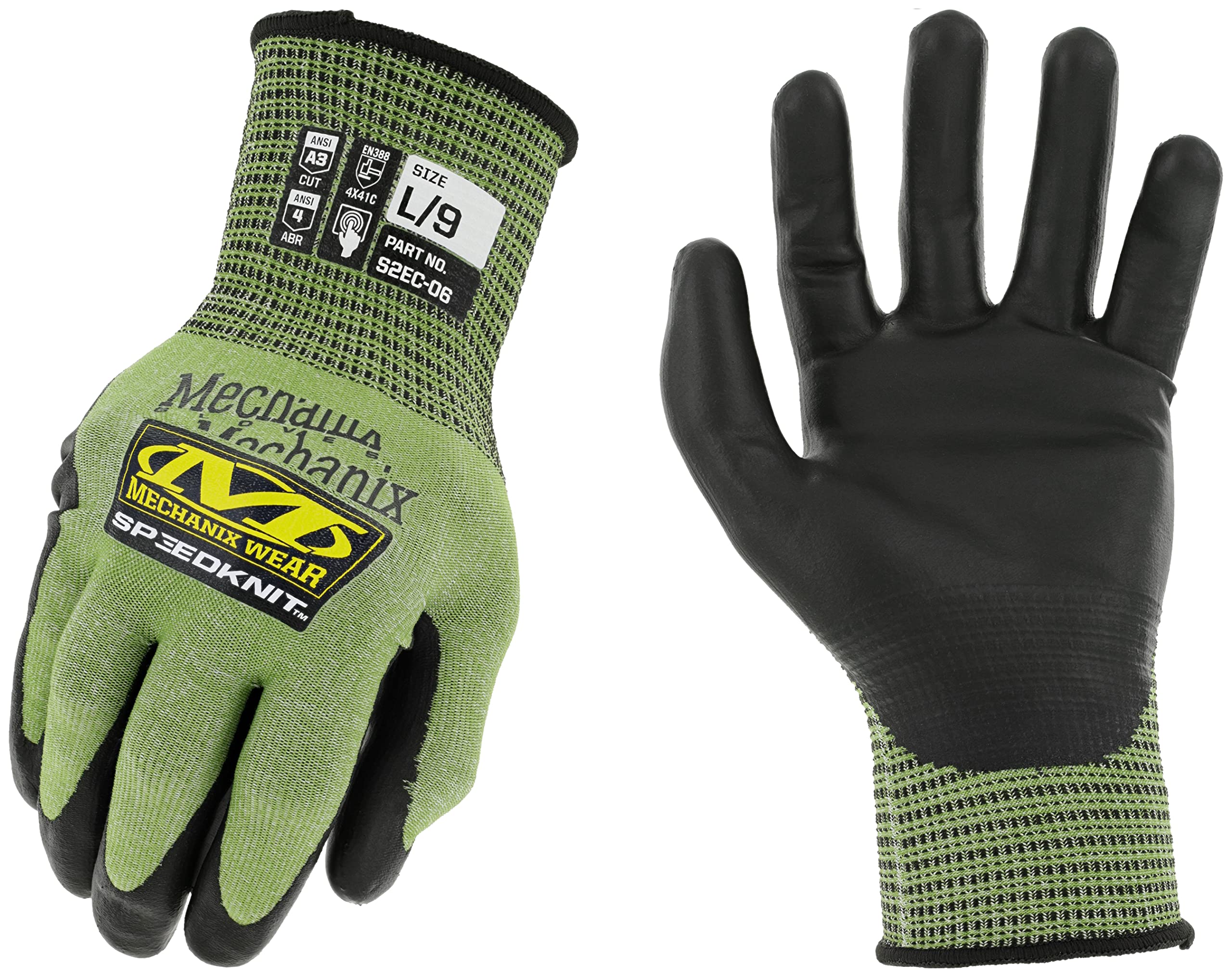 Mechanix WearSpeedKnit S2EC06 Coated-Knit Work Gloves - Cut & Abrasion Resistant - Heavy Duty & High Dexterity Gloves - Touchscreen Compatible - Machine Washable - Large - Green