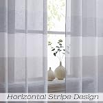 Central Park Gris et fumée bleu bande Sheer couleur bloc fenêtre rideau panneau de lin traitement de fenêtre pour chambre salon ferme 84 pouces long avec des grommets, 2 Draps rustiques du panneau