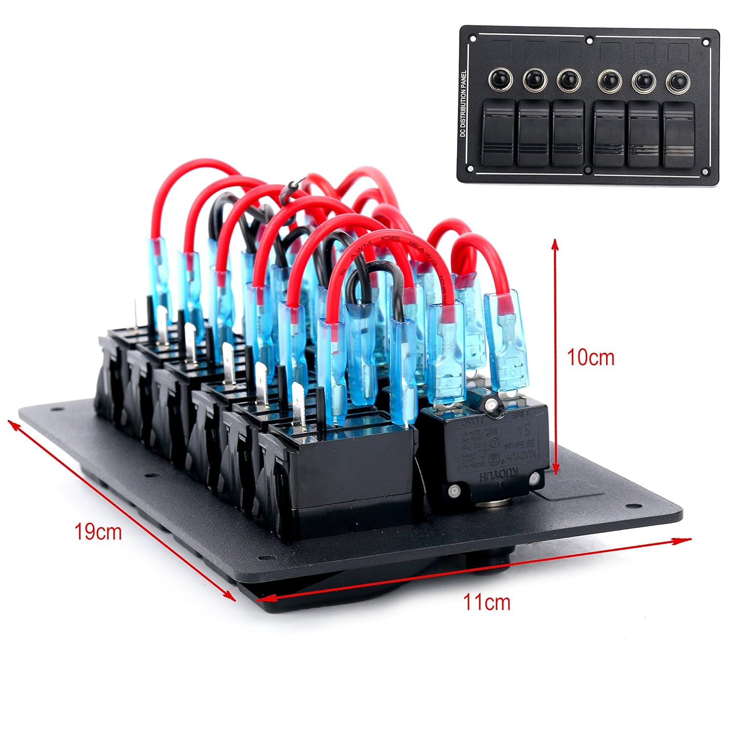 Amarine made 6 Gang Aluminium LED Rocker & Circuit Breaker Waterproof Marine Boat Rv Switch Panel - AMLB6Z