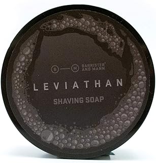 Barrister and Mann Shaving Soap | Luxury Dense, Rich & Creamy Lather Tallow Wet Shave Puck | Leather Accord Blended with Sandalwood, Coffee, Cedar, Musk | Men's Grooming Routine 4 Oz (Leviathan)